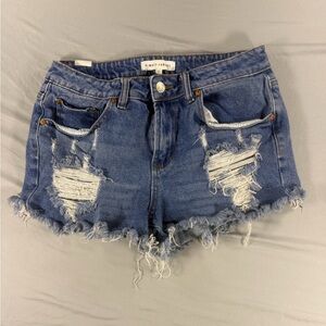 Almost Famous Distressed Dark Blue Denim Cutoff Shorts